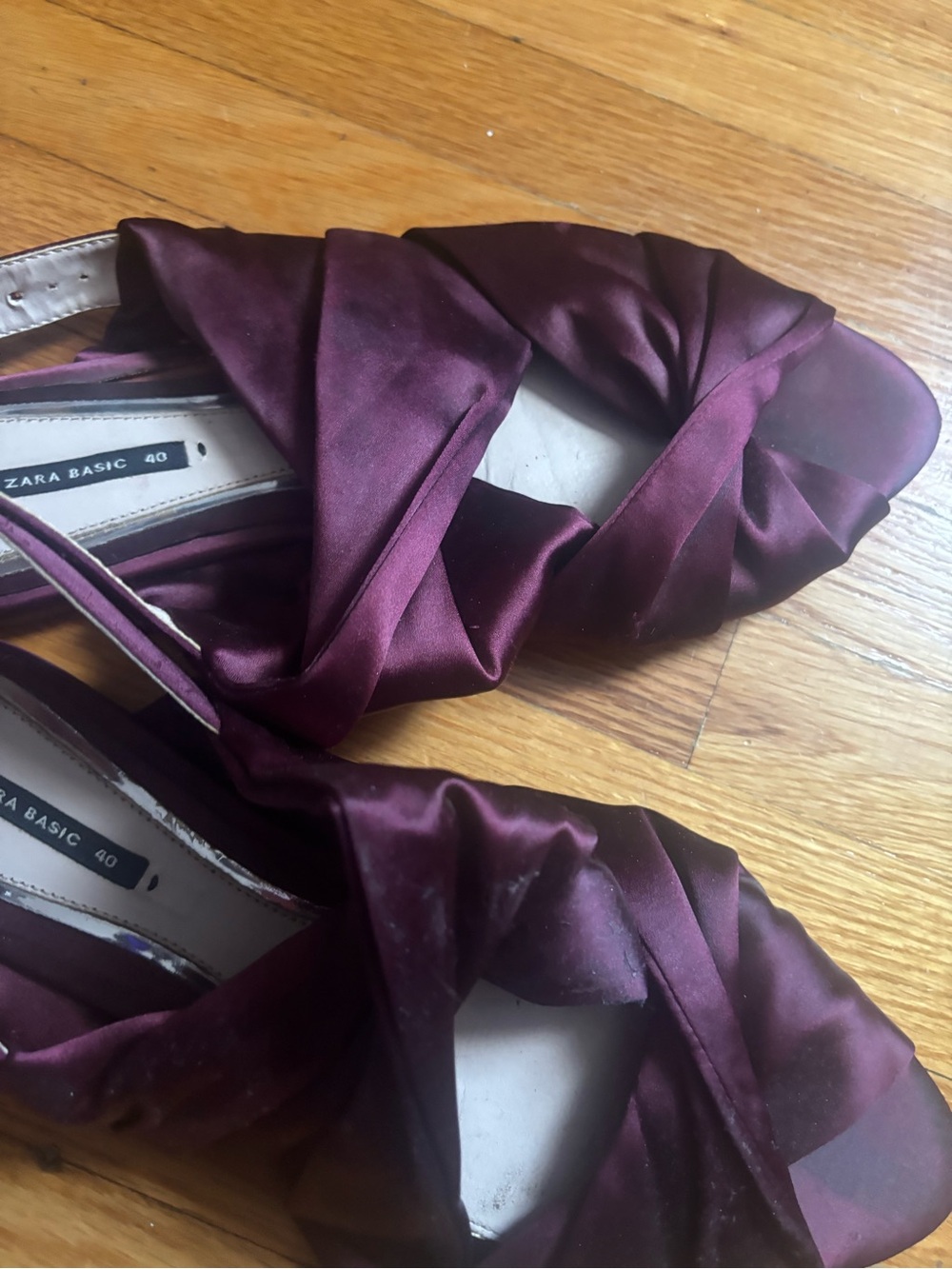 Zara Wine Satin Knotted Slingback Flats